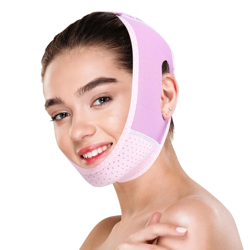 Double Chin Lift V Line Mask, Reusable Face Strap for Women & Men, V-Shaped Chin Strap for Jawline Lifting, Double Chins Reducer for Sleeping, Anti-Sagging & Facial Contouring (Purple)