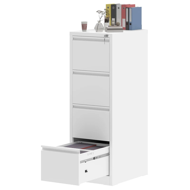 DWVO 4 Drawer Filing Cabinet, Anti-Tip Lockable File Cabinet for Home & Office, Storage Cabinets Fits Letter/Legal/A4, 45.8 x 62 x 133cm, White