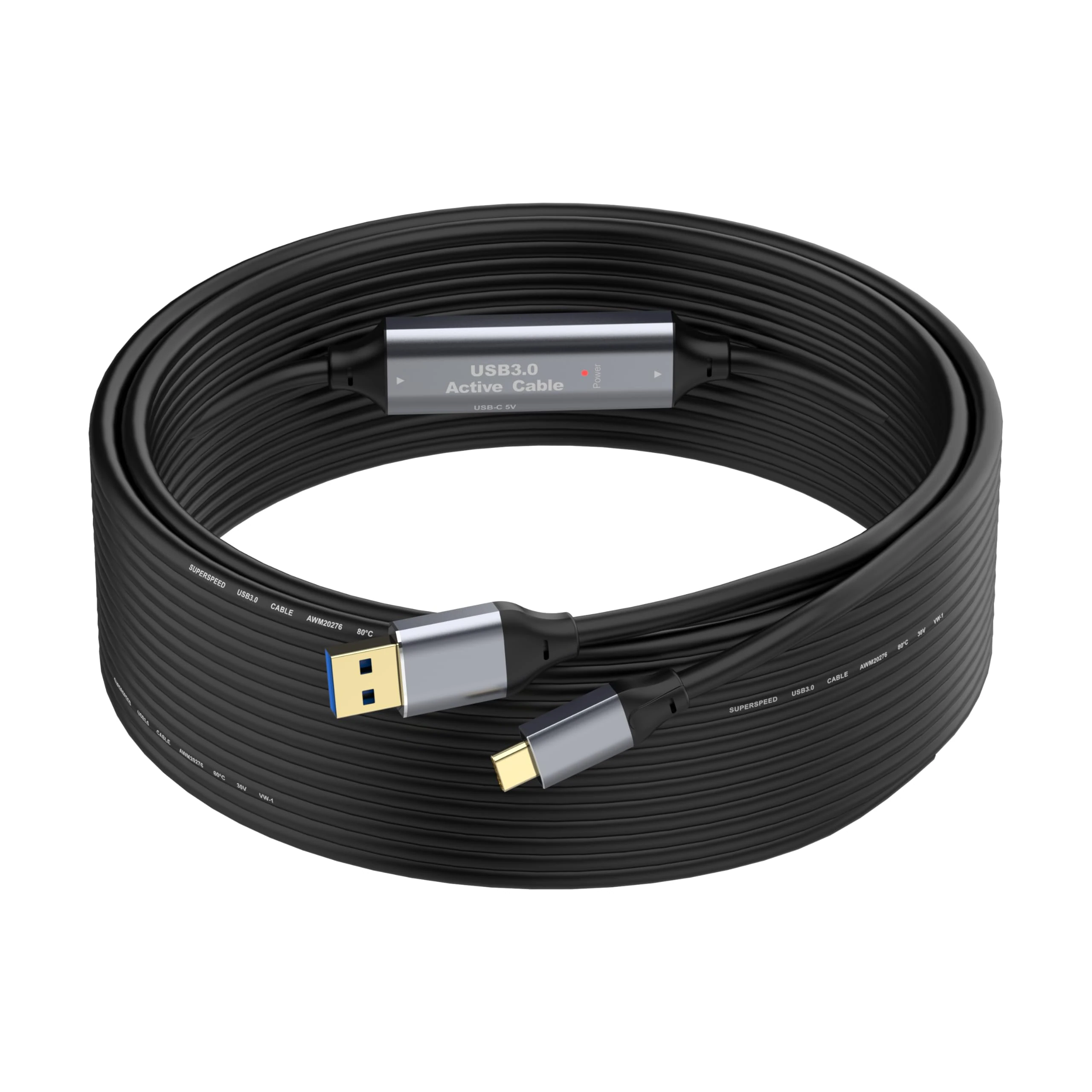 SSS·GRGB 33FT (10M) USB 3.0 Extension Cable, USB-A to USB-C/Type C Cord with 2 Signal Boosters, 5Gbps Data Transfer & Power for MacBook, Laptops, Cameras, Printers, Scanners, VR Devices, and More