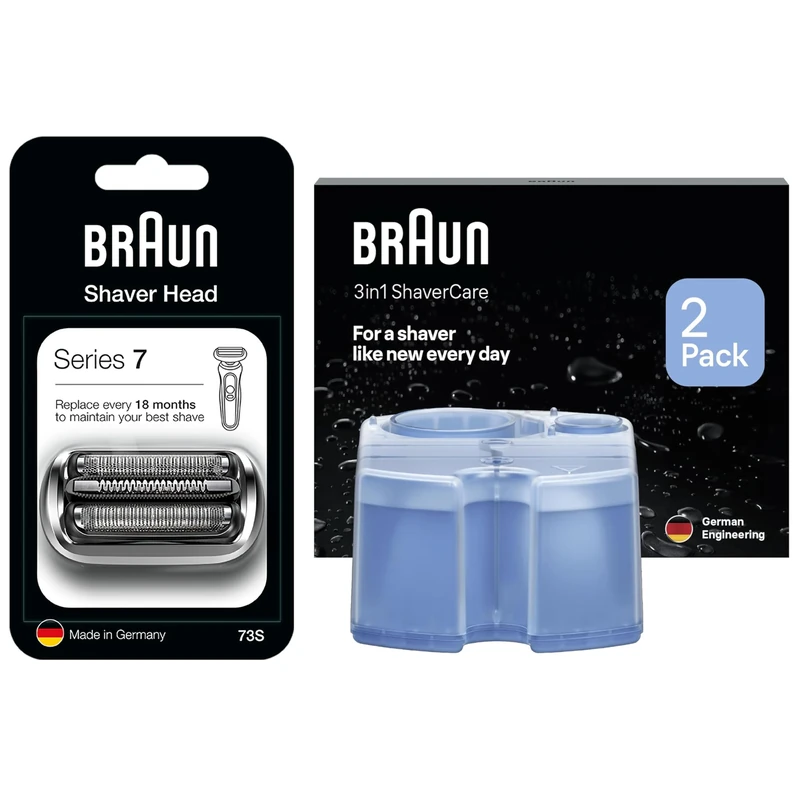Braun Series 7 Electric Shaver Original Replacement Head, 73S, Braun 3in1 Original Shaver Care Refill Cartridges, Hygienic Cleaning, 2 Pack