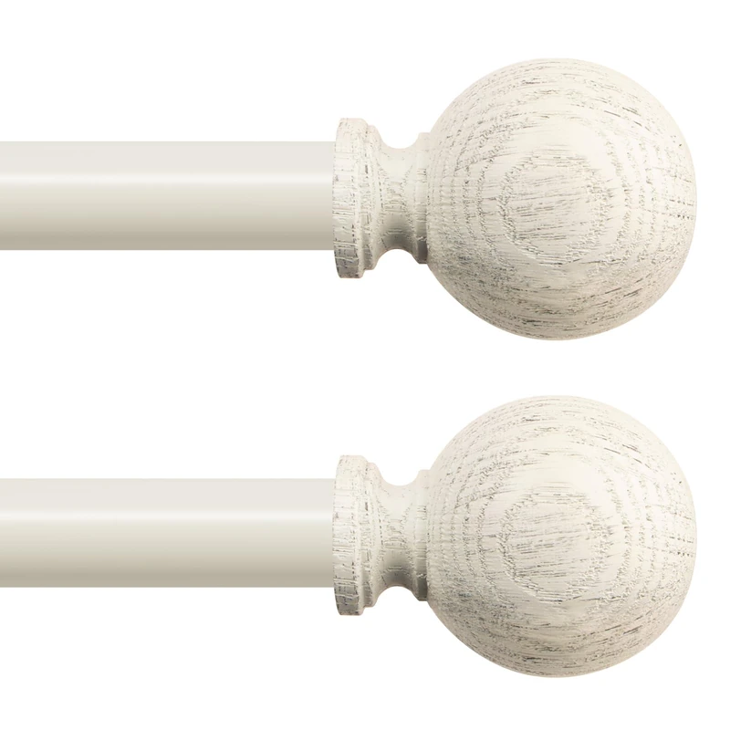 White Wood Curtain Rods for Windows:Farmhouse Boho Rrustic Wooden Curtain Rod Living Room Bedroom,Decorative Adjustable Antique White Drapery Rods Faux Wood Grain Vintage Distressed,Size:66-120",2Pack