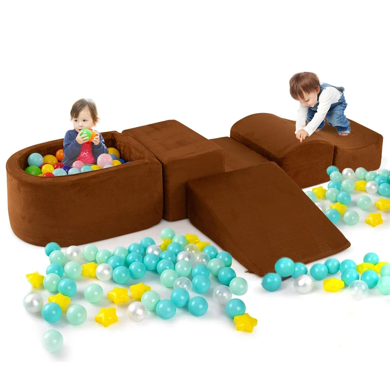 FANTASK Giant Building Blocks with Ball Pit Climbing Blocks Soft Building Blocks for Romping and Climbing Brown - Image 1