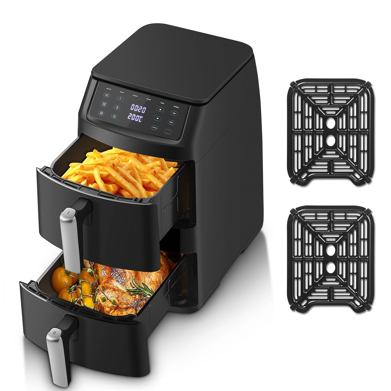 TopStrong Dual Air Fryer, Double Stack Air Fryer with Digital Control Panel, Space Saving Design, 8 Pre-Sets & 6 Functions-Air Fry, Air Roast, Bake, Broil, Reheat, Dehydrate, 2500W, Family Size(11L)