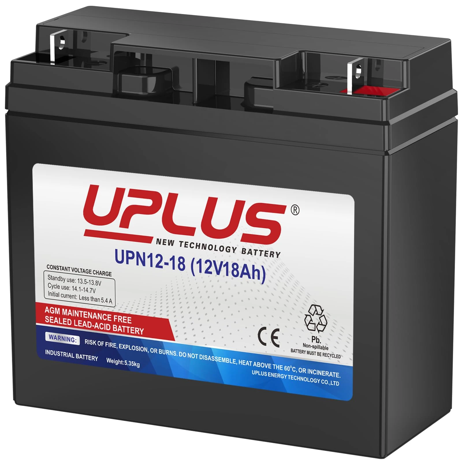UPLUS UPN12-18 12V 18Ah Rechargeable Agm Battery Compatible with T3(F3) Terminal, SLA Battery Replacement Batteries for Mobility, Golf Trolley, UPS, Electric Scooter, Ride on Mower, Home Alarm System