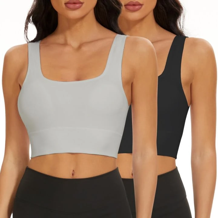SIMIYA Sports Bra Women Seamless Crop Bra Top Comfort Bra with Removable Pads - Perfect for Everyday Wear(Black-Grey,M)