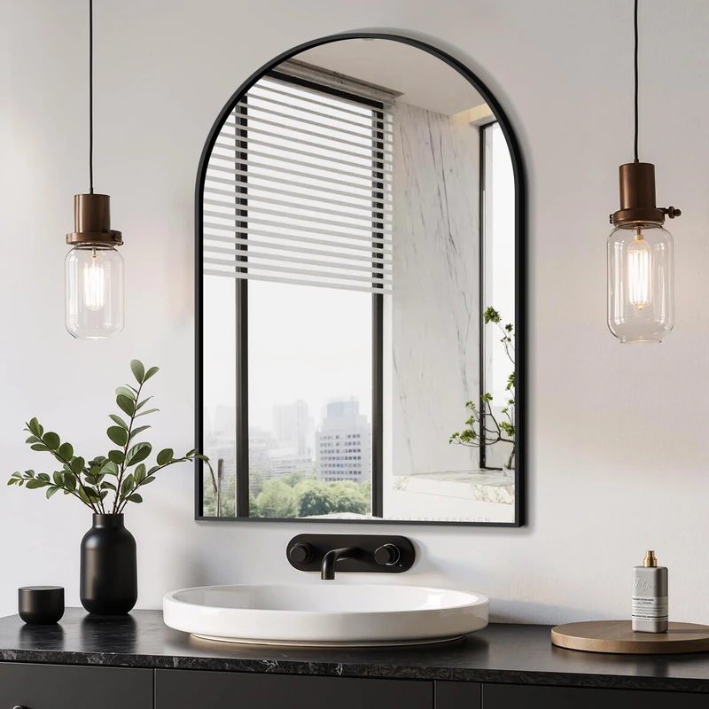 Delma Arched Bathroom Mirror, 20"x30" Wall Mounted Vanity Mirror for Bedroom, Living Room and Entryway, Black