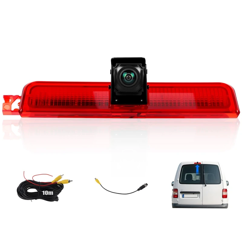 CAMECHO Reversing Camera for Volkswagen VW Caddy 2003-2015 AHD/CVBS Rear View Backup Camera with Night Vision IP67 Waterproof Wide Viewing Angle Parking Assist Brake Light Mount + 10m Cable