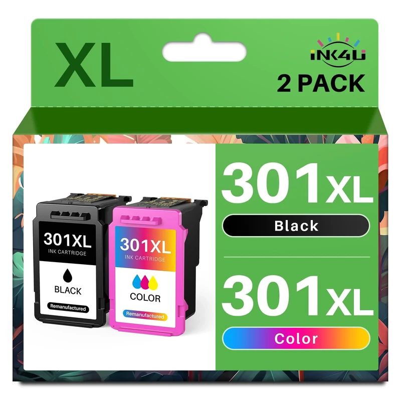 INK4U 301XL Ink Cartridges Black and Colour – Compatible with HP 301 XL 301XL for Envy 4500 5530 5532 4502 4507 DeskJet 2540 2050 1050 OfficeJet 2620 2622 4630 4632, 2-Pack, Black and Colour