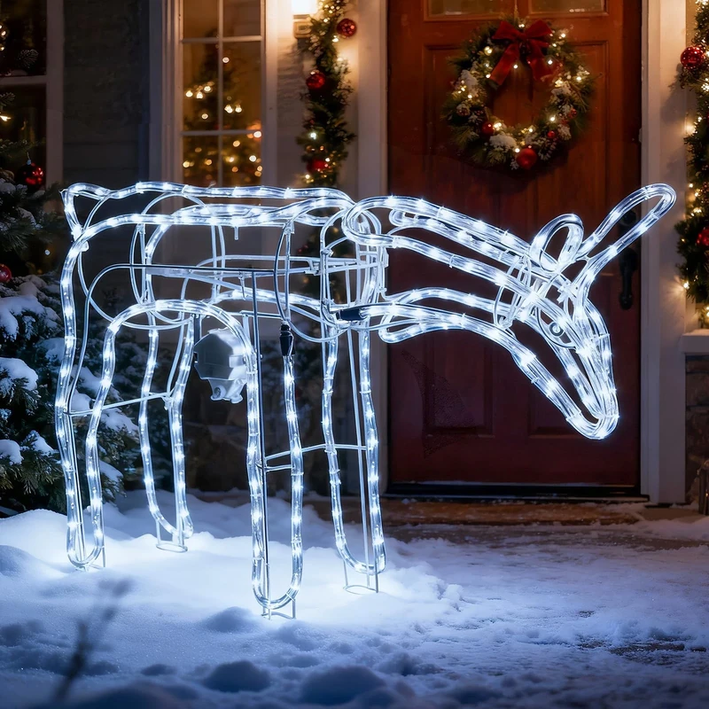 LEDYA Animated Head-Nodding Christmas Reindeer Light,192 LEDs Cool White, Large 53 cm Light Up Reindeer, Indoor/Outdoor Christmas Decoration with Timer, Mains Powered for Festive Home, Garden or Porch