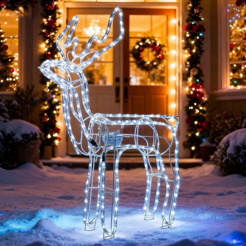 LEDYA Animated Head-Moving Christmas Reindeer Light, 216 LEDs Cool White, Large 89 cm Light Up Reindeer, Indoor/Outdoor Christmas Decoration with Timer, Mains Powered for Festive Home, Garden or Porch