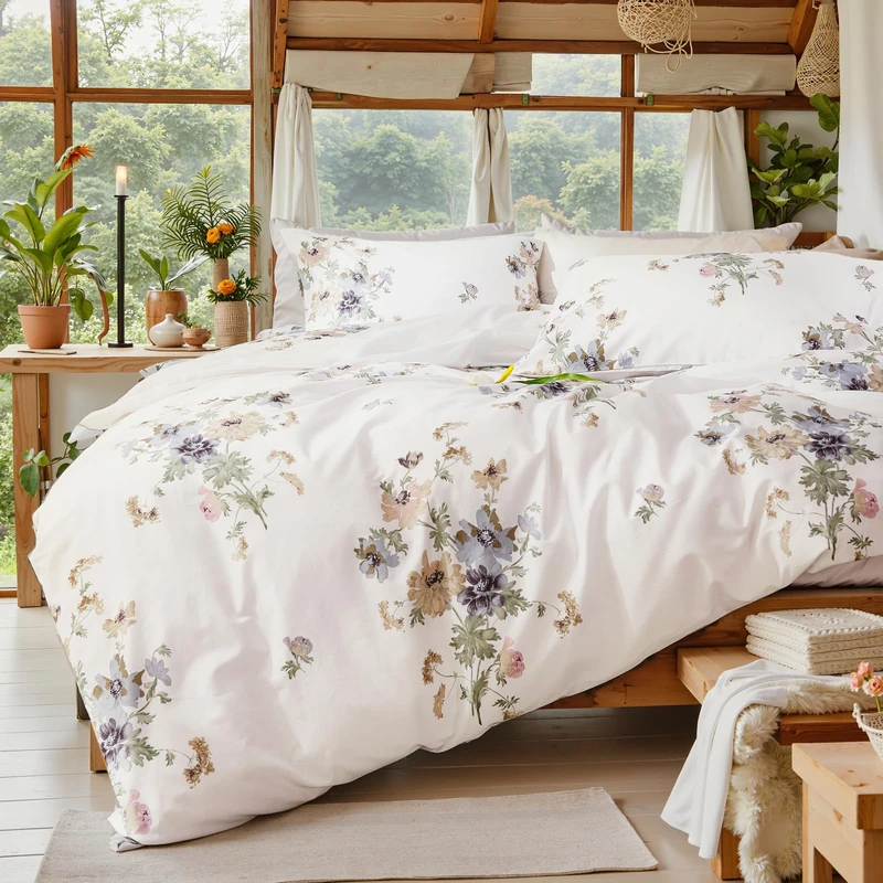 Cozaline 100% Cotton Duvet Cover King Size Vintage Floral Duvet Cover Set with Zipper Closure & Corner Ties 3 Pieces Botanical Bedding Sets Soft and Lightweight Comforter Cover for All Seasons