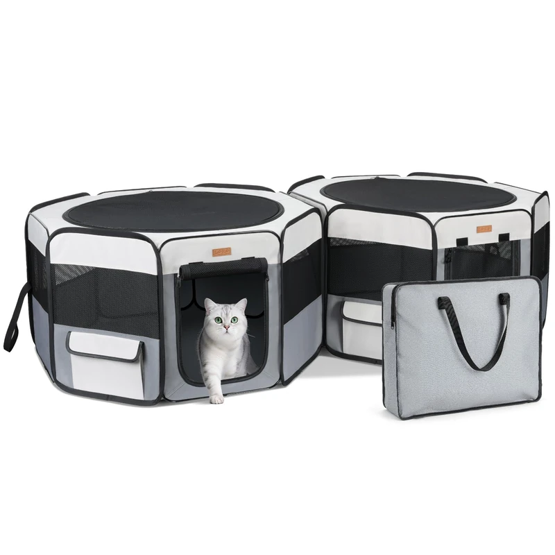 Lekereise 2-in-1 Cat Playpen, 65" * 19.7"in Portable Pet Playpen, Dog Playpen Indoor Outdoor for Cats, Puppies, Detachable into 2 Separate Playpens, with a Carry Bag