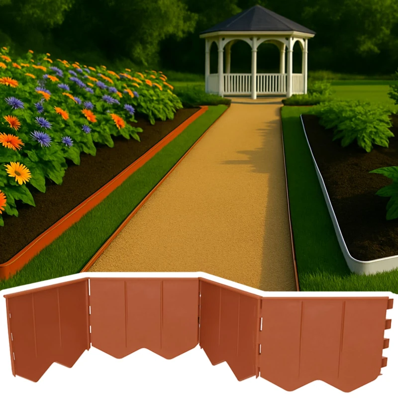 GARDENIX Lawn Edging 10.3m - Light Brown Plastic Border