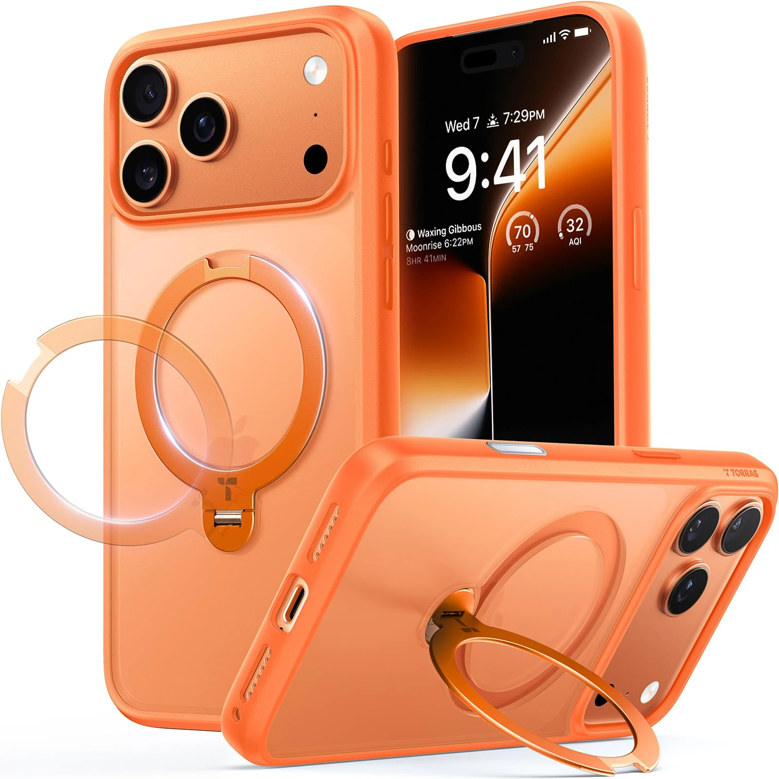 TORRAS Ostand Q3 Spin for iPhone 17 Pro Max Case – 360° Rotating Ring Stand, Camera Button Guard, 12FT Drop Protection, Compatible with MagSafe for iPhone 17 Pro Max Cover – Orange