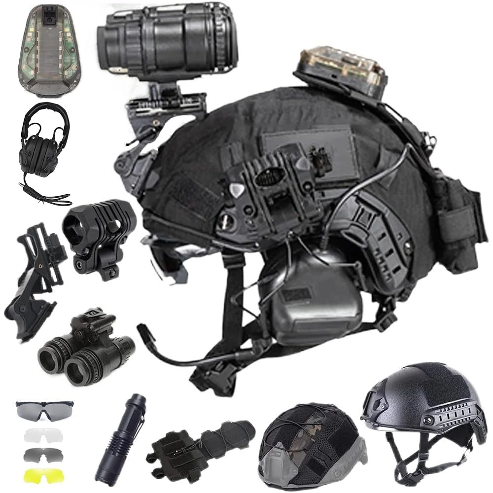 Paintball Tactical Helmet,Signal Light Headset EPP Padding FAST PJ Design With Binocular Telescope Model NVG Mount Helmet Cover For Outdoor Wargame Airsoft Simulation
