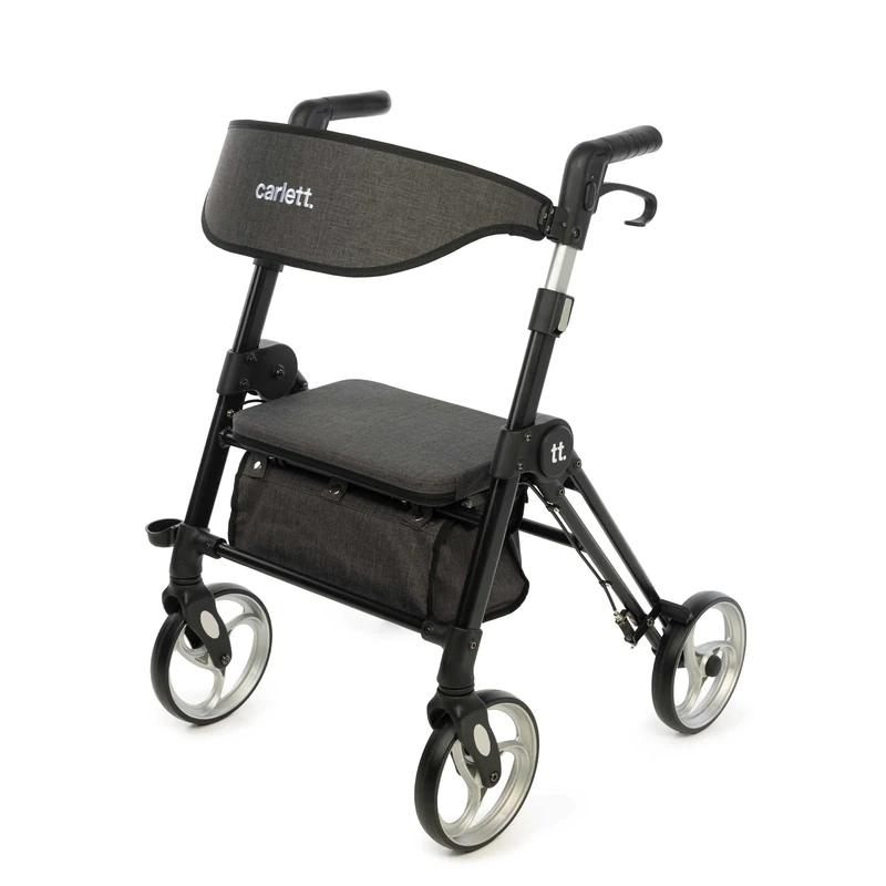 Carlett – Lett Ride Ice | Gepäckträger mit Sitz en herausnehmbarer Hülle | Abnehmbare Einkaufstasche | Auf 4 Höhen verstellbarer Aufsteller | Gepackträger | Medical Products of Class I | Hellgrau