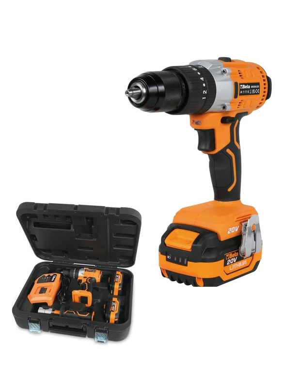 BETA 1972/K20V-13BMC80 20V Brushless Impact Drill Kit with 2 x 4Ah Batteries and Charger, 80Nm, 13mm Chuck, Built-in LED, Hard Case