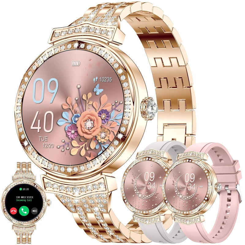 SGDDFIT Smart Watch (Answer/Make Calls) for Women,1.32" AMOLED Smartwatch for Android and for iPhone, 3ATM Fitness Tracker with Heart Rate/Sleep/SpO2 Monitor, 100+ Sport Modes Fitness Watch (Gold)