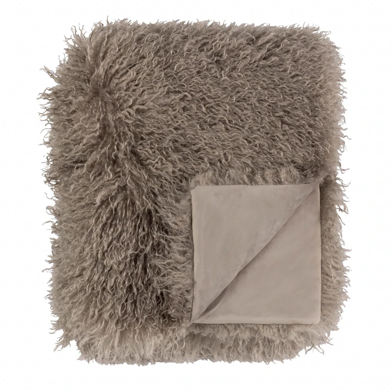 furn. Rowan Throw – Soft Faux Fur Mongolian Style Decorative Blanket with Velvet Reverse (Mocha - 130x175cm)