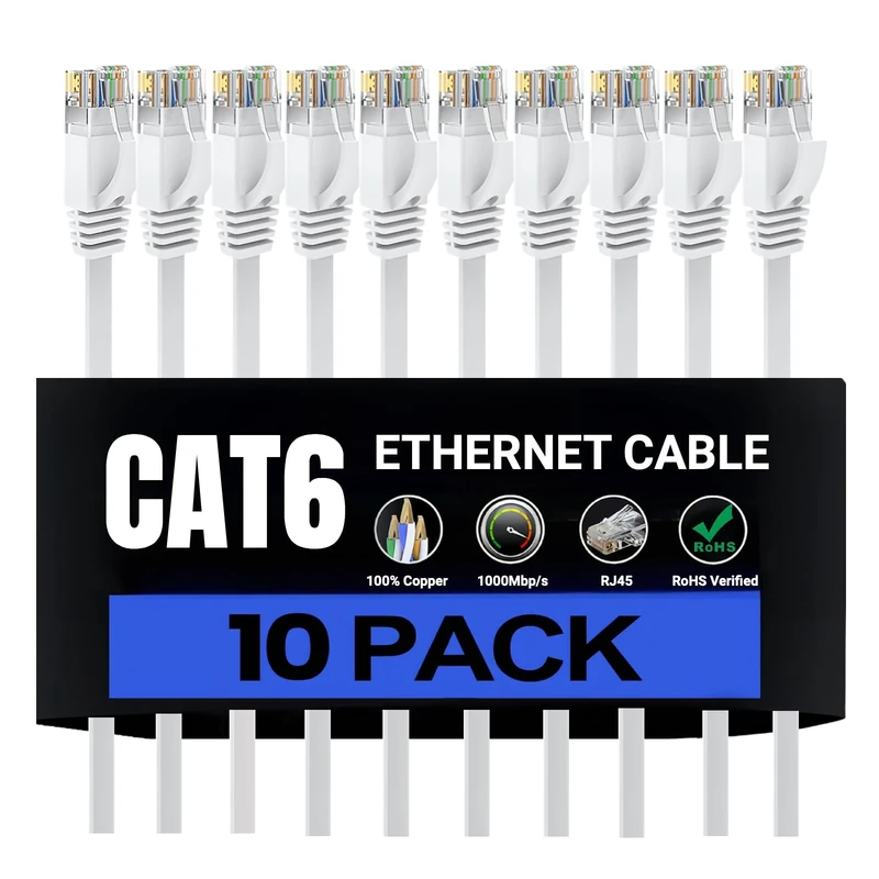HUGIN Cat6 Ethernet Cable 2m Flat 10-Pack - 1000Mbps Gold RJ45