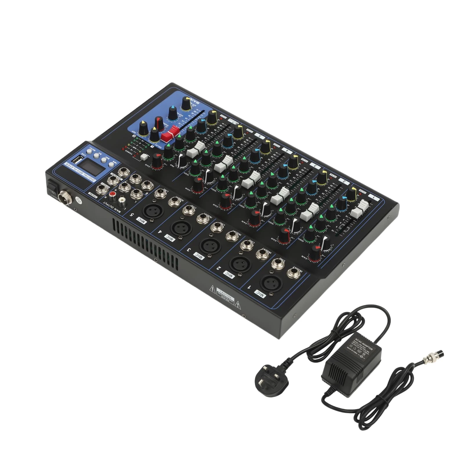 Audio Mixer 7 Channel Digital DJ Mixer Live Sound Mixer Portable Soundboard Audio Interface Bluetooth & Usb Connection Mixing Desk for Live Streaming, Podcasting, Recording Studio, Black
