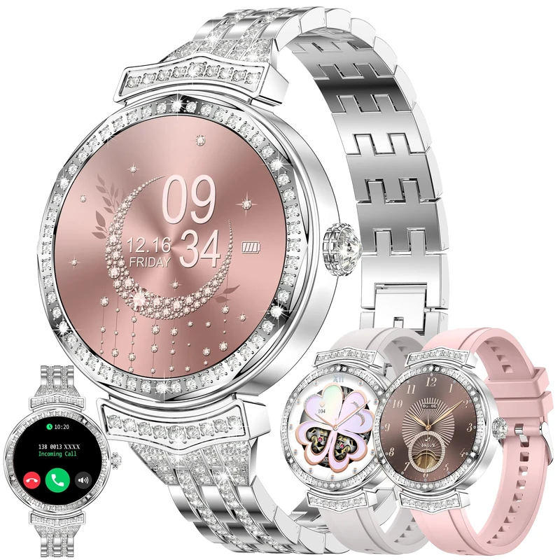 SGDDFIT Smart Watch (Answer/Make Calls) for Women,1.32" AMOLED Smartwatch for Android and for iPhone, 3ATM Fitness Tracker with Heart Rate/Sleep/SpO2 Monitor, 100+ Sport Modes Fitness Watch (Silver)