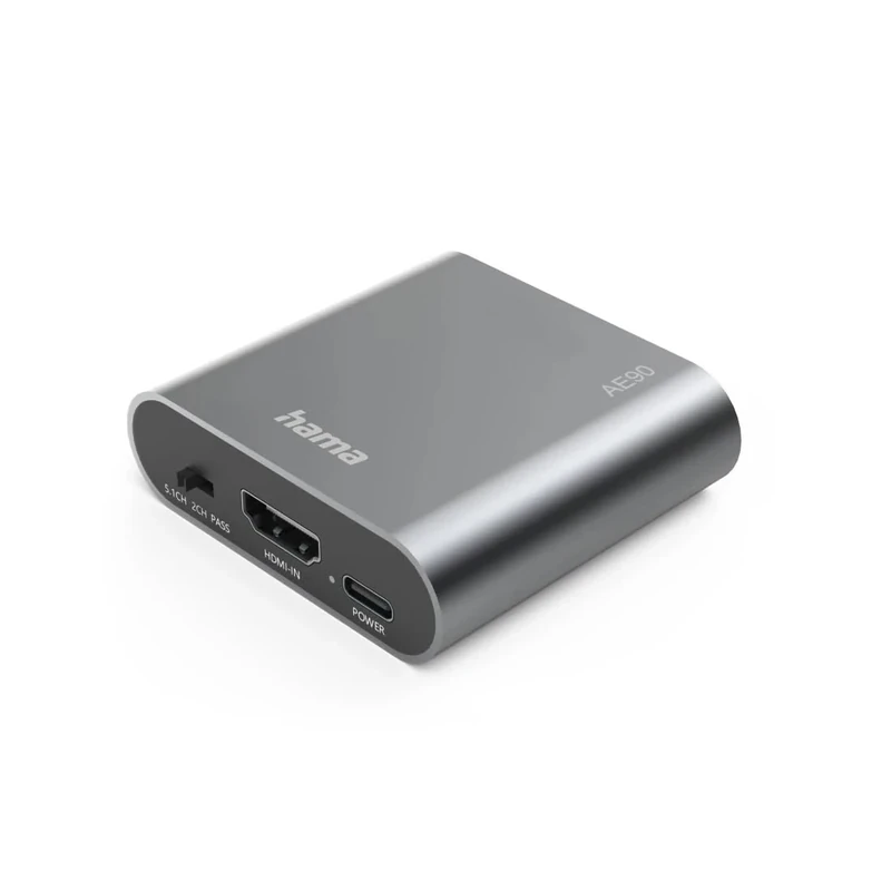 Hama “AE90” HDMI-Audio Extractor, HDMI™ to Audio, Toslink, 3.5 mm Jack, silver - Image 1