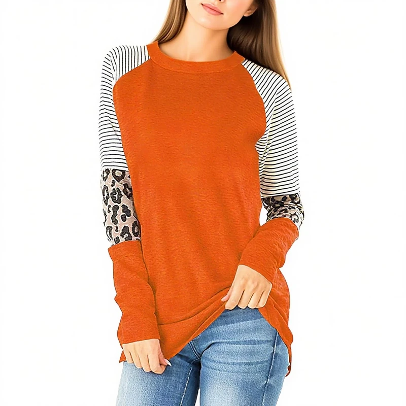 LACOZY Women's Orange Leopard Print Sweatshirt - Sleeve Pullover