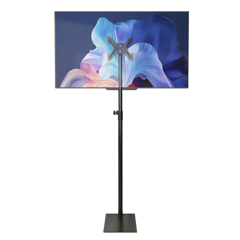 Turosur 360° Swivel Floor TV Stand, Universal Tall TV Stand with 4 Level Height and 15° Tilt Adjustment, Black Monitor Floor Stand for 14-43 Inch LED LCD TV for Living Room Bedroom Office