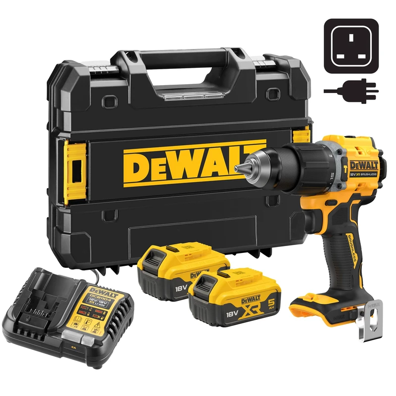 DEWALT 18V XR Brushless Compact Hammer Drill Driver with 2 5Ah Lithium-Ion Batteries and TSTAK Kitbox, UK Plug, DCD799P2T-GB