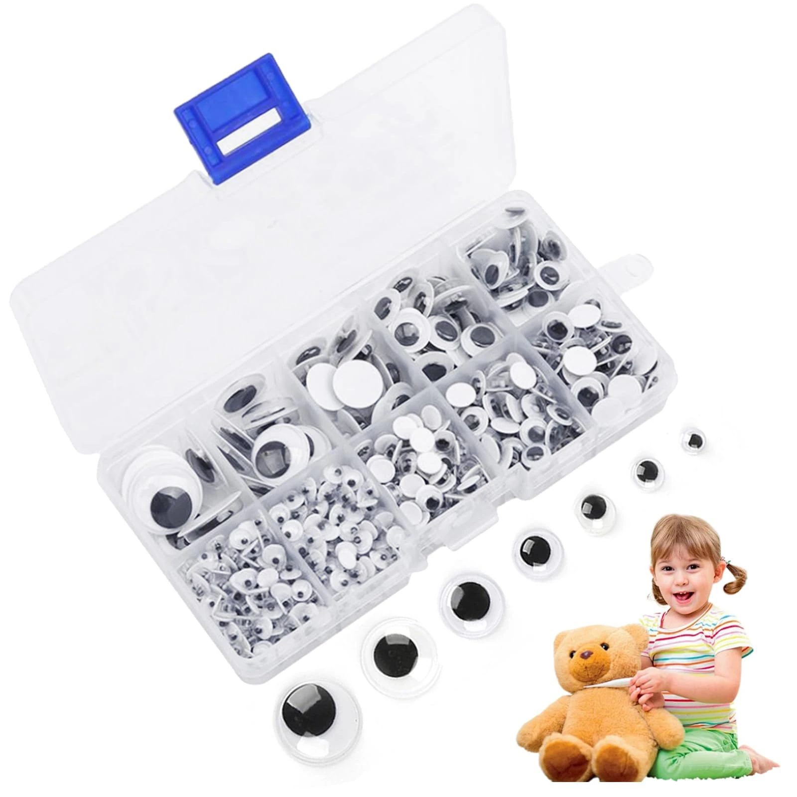 Pence & Moon Collective 600 Pcs Googly Eyes Self Adhesive, Googly Eyes with Eyelashes for Crafts, Scrapbooking, Dolls & DIY Projects (5-18mm)