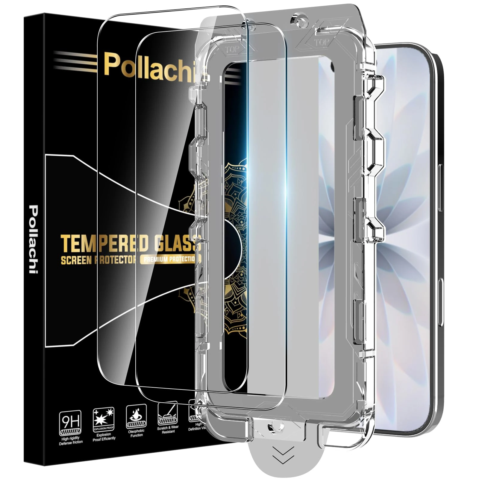 Pollachi [2 Pack Screen Protector for iPhone 17 with Dust-free Bin,iPhone 17 Accessories Tempered Glass Film,Bubble Free Auto-Dust Removal,30 Seconds Installation