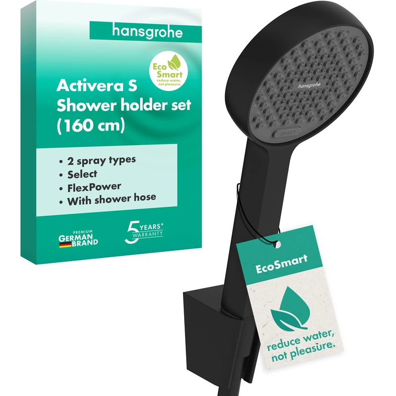 hansgrohe 28054670 Activera Select S Holder Set 95 2jet EcoSmart with Shower Hose 160 cm, Matt Black