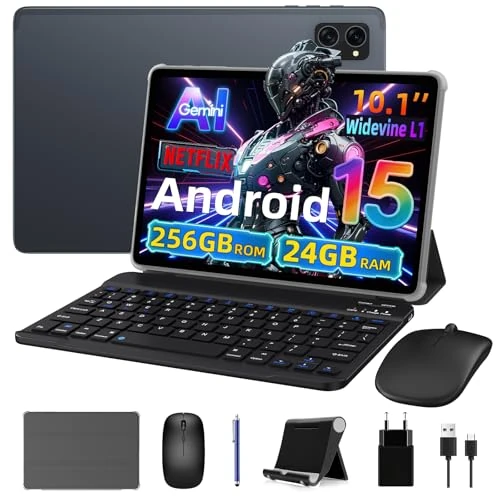 VekfulPC Tablet 10 Inch Android 15, Android Tablet with Pen and Keyboard, Gemini Ai 2.0, 24GB +256GB/2TB, 8MP AI Camera, Widevine L1, Fast Charge,Purple