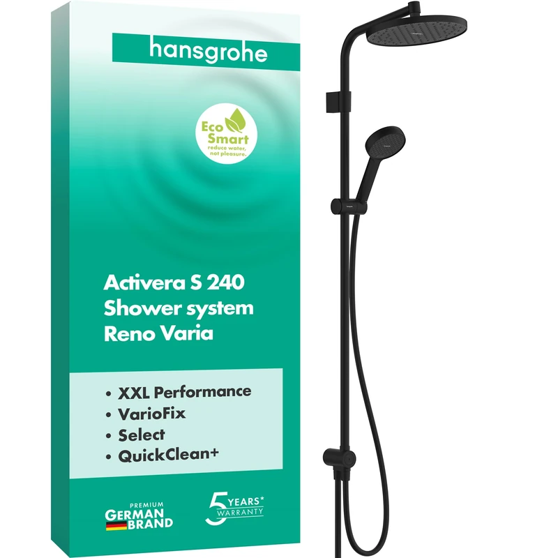 hansgrohe 28074670 Activera S Showerpipe 240 1jet EcoSmart Reno Varia, Matt Black