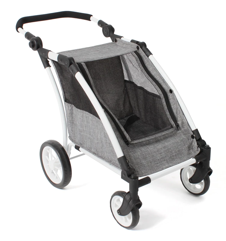 Bayer Chic 2000 Roadster Twin Doll Pram Jeans Grey Adjustable