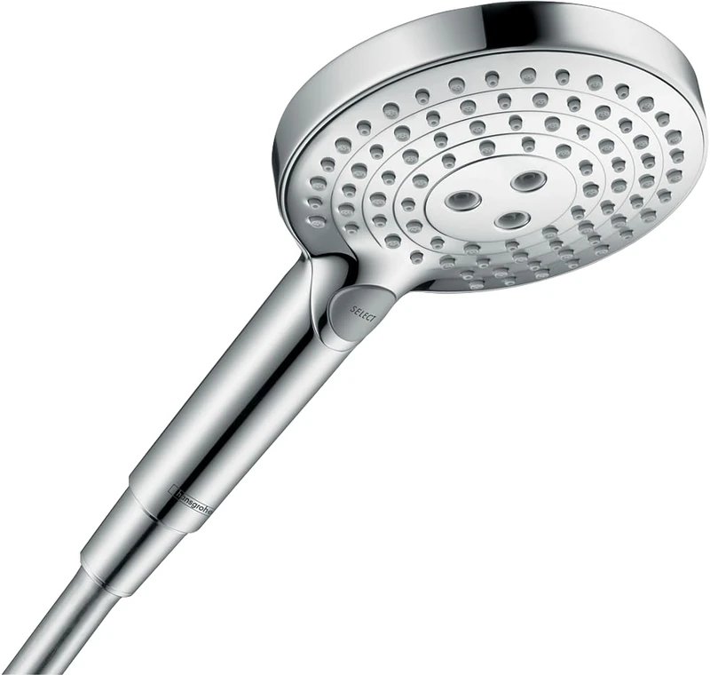 hansgrohe Raindance Select S - Water-Saving Shower Head max. 6 l/min (EcoSmart+), Hand Shower Round with 3 Sprays (incl. PowderRain), with Anti-limescale Function, Chrome, 26516000