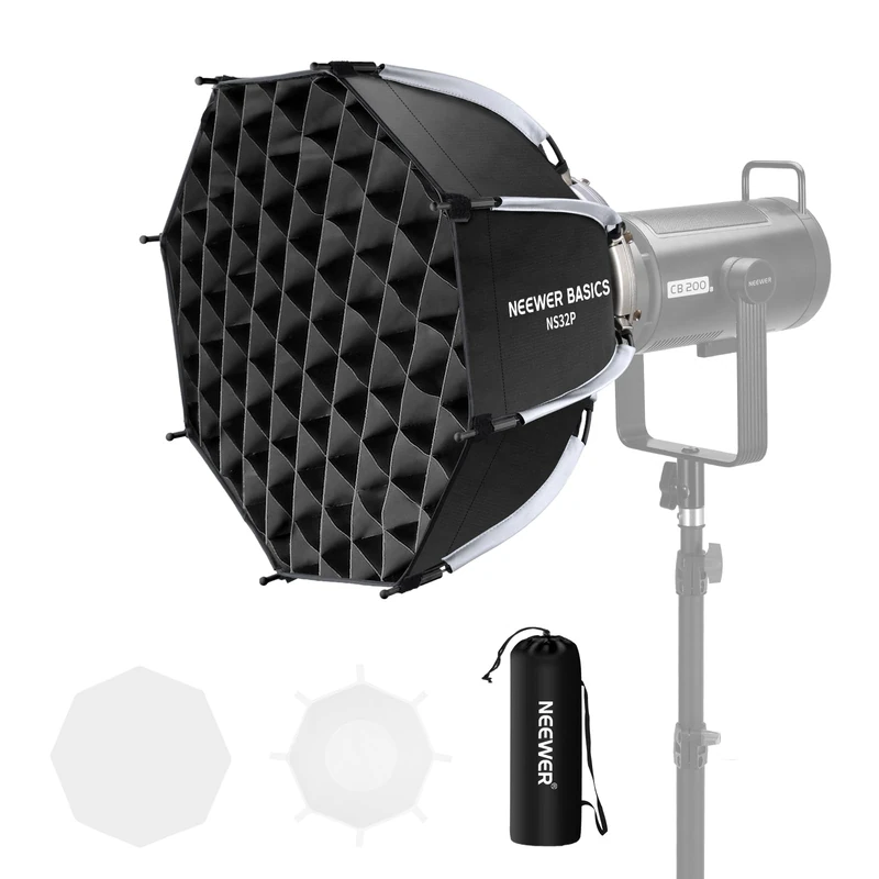 NEEWER BASICS Octagonal Softbox Kit for Studio Photography Video Recording Streaming, 18"/45cm Quick Release Bowens Mount Softbox/Grid/Light Diffusers/Bag for Continuous Lighting & Strobe Flash, NS32P