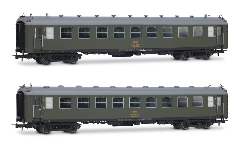Electrotren HE4038 RENFE, 2-unit set 5000 coaches, BB4 2nd class, with old bellows, olive green livery, ep. IV