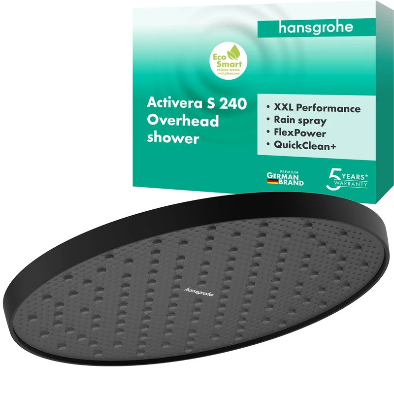 hansgrohe 28056670 Activera S Overhead Shower 240 1jet, Matt Black, max. 8 l/min (EcoSmart)