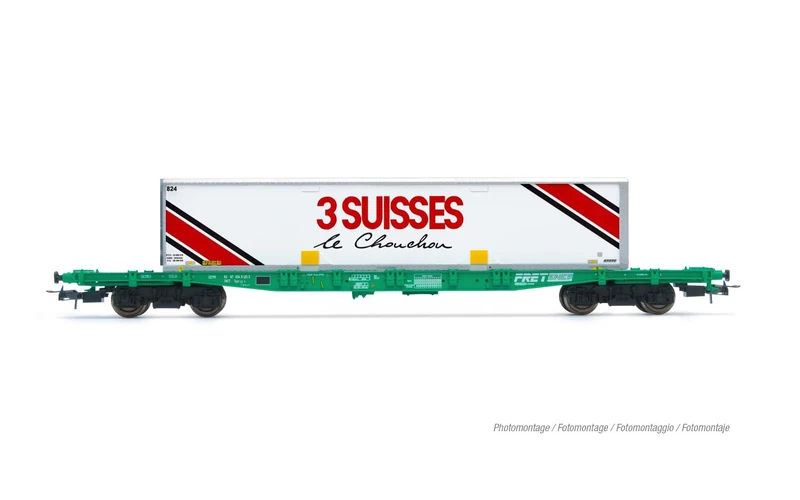 Jouef HJ6277 SNCF, 4-axle container wagon S70, loaded with swap body "3 SUISSES", ep. IV