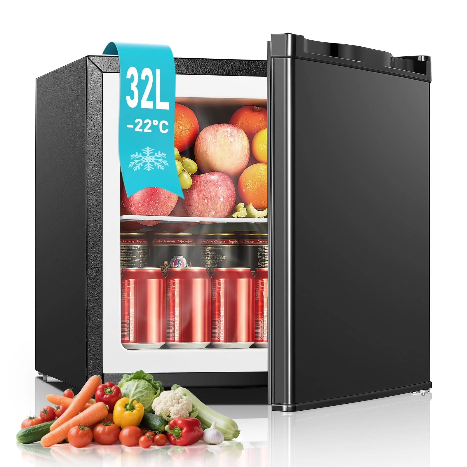 FOHERE Mini Freezer With Fridge, 33 Litre Capacity - For Counter Tops - 4* Rating - Adjustable Temperature and Removable Wire Shelf for Bedrooms, Home,Apartment, Office