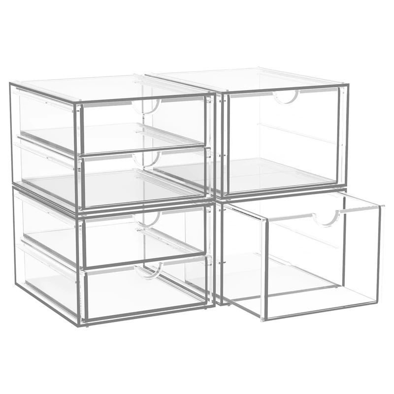 StowBin Set of 2 Desk Organisers - 6 Drawer Cosmetic Storage