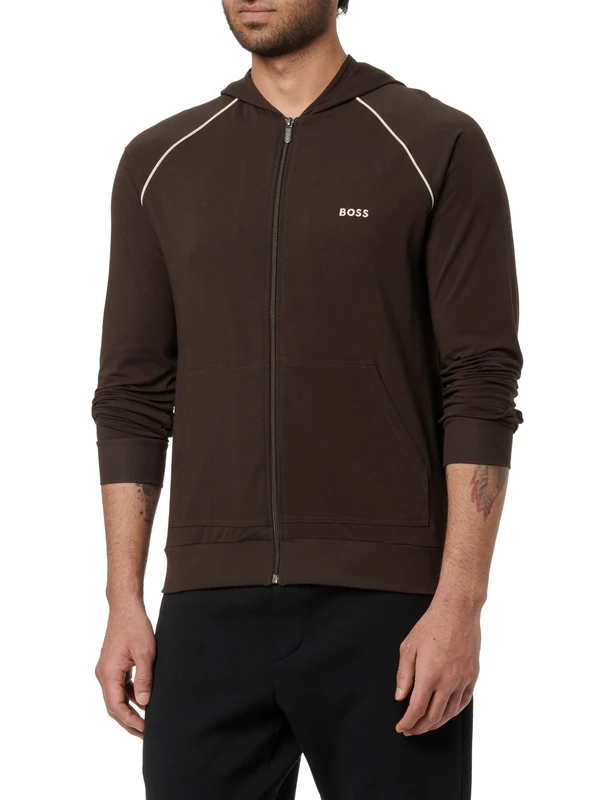 BOSS Men's Loungewear Jacket, Dark Brown 207, L