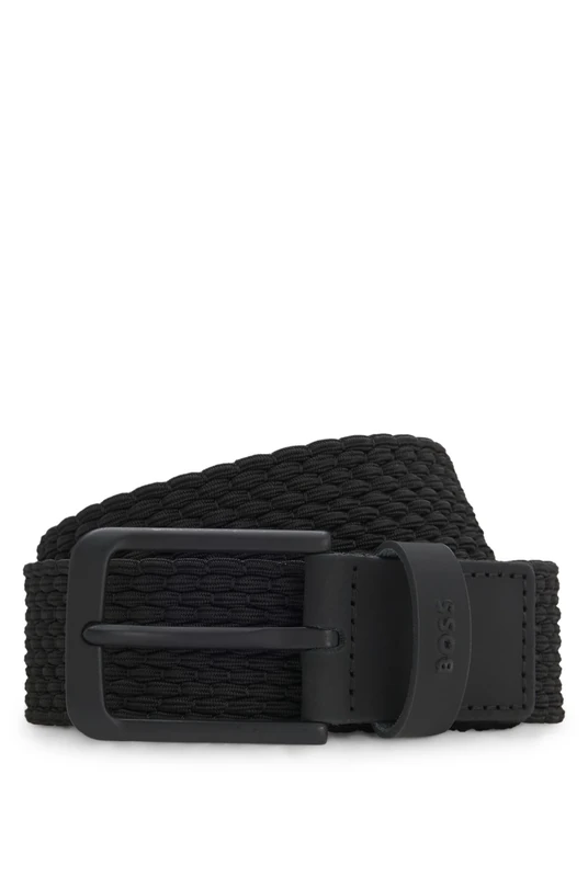 BOSS Mens Vern-WnE-Go Sz35 Woven belt with leather trims and logo detail