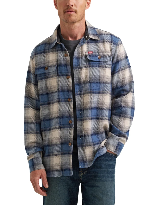 Wrangler Authentics Men's Long Sleeve Flannel Shirt Jacket, Bering Sea Plaid, 3X