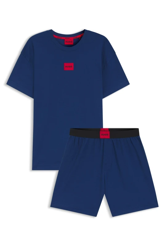 HUGO Mens GALAXY SHORT SET Stretch-cotton pyjamas with logo labels - Image 1