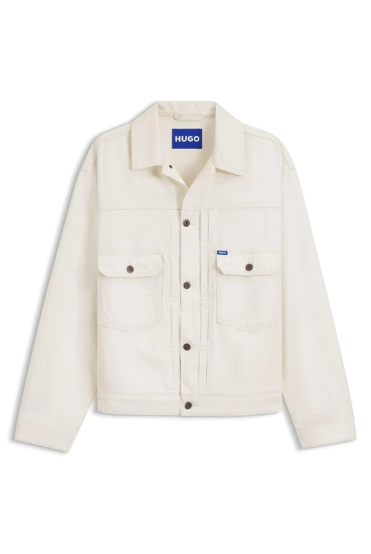 HUGO Mens Nial Relaxed-fit Trucker Jacket in Ecru Denim