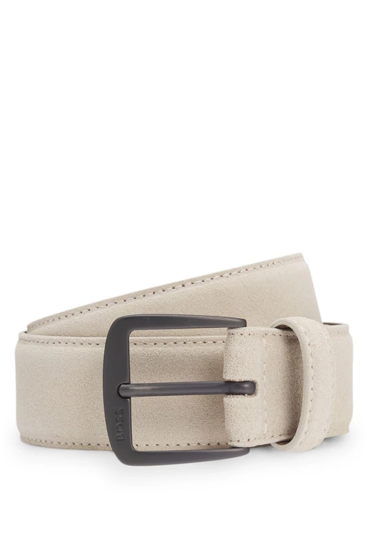 BOSS Mens Syhr-Sd-St Sz35 Italian-suede belt with gunmetal buckle