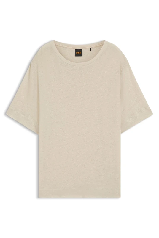 BOSS Womens C Emma Linen T-Shirt with Embroidered Logo